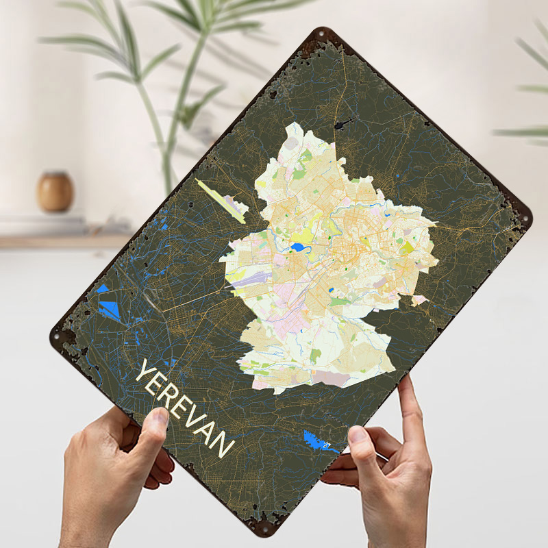 Yerevan City Map Tinplate Post - Custom Map Poster ulasan dan harga
